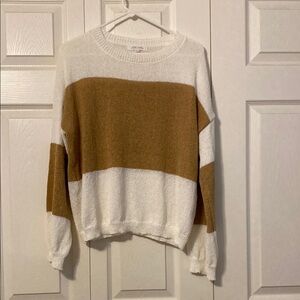 12th Tribe White and Tan Crew Neck Sweater Relaxed Fit